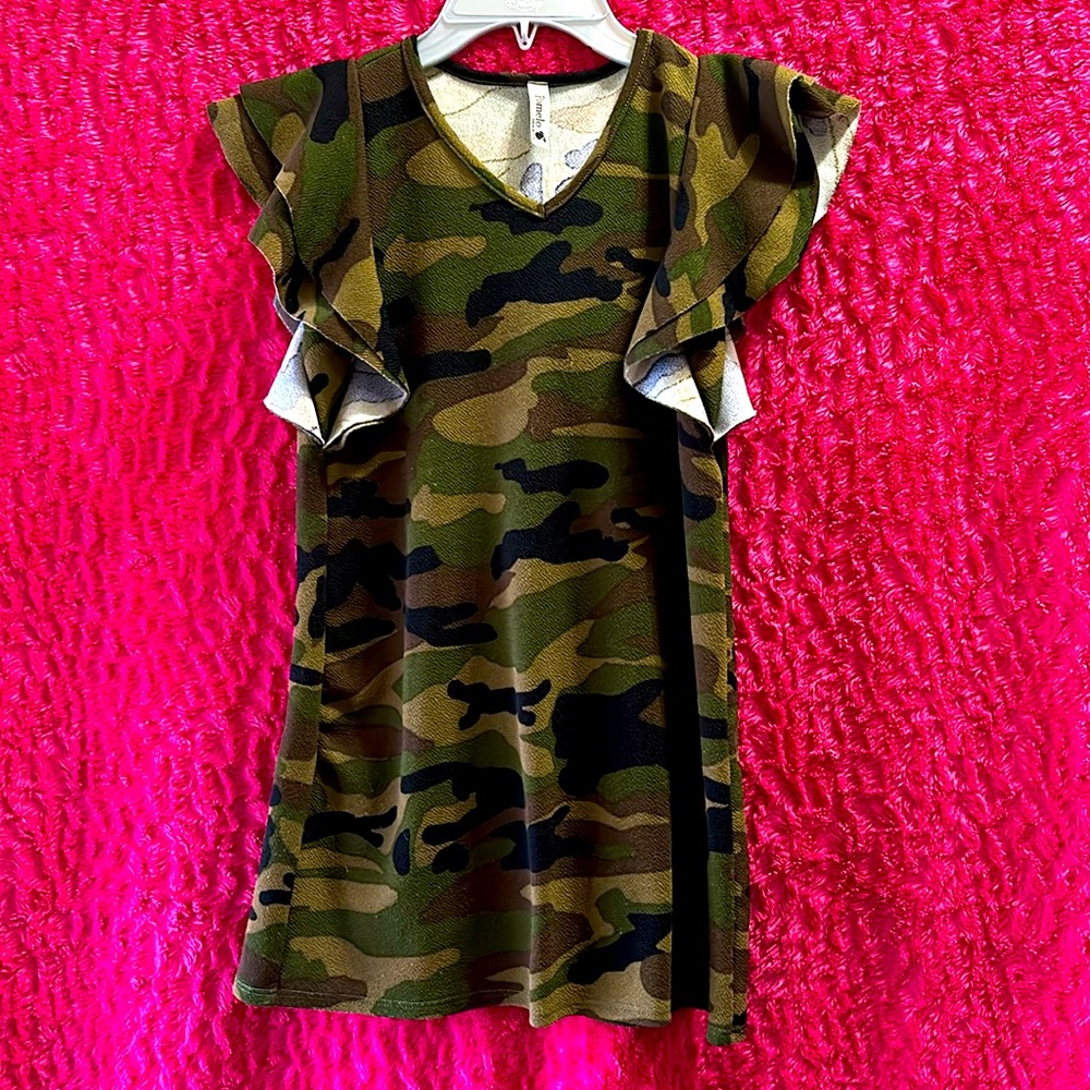 Pomelo camouflage dress with ruffle sleeves